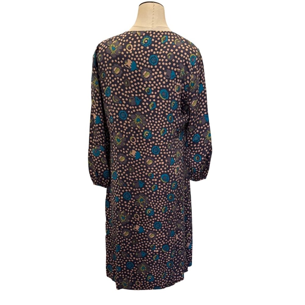 Boden Printed Silk Dress UK14 US10L Multicolor Dotted Floral Pattern 3/4 Sleeves - Picture 2 of 12